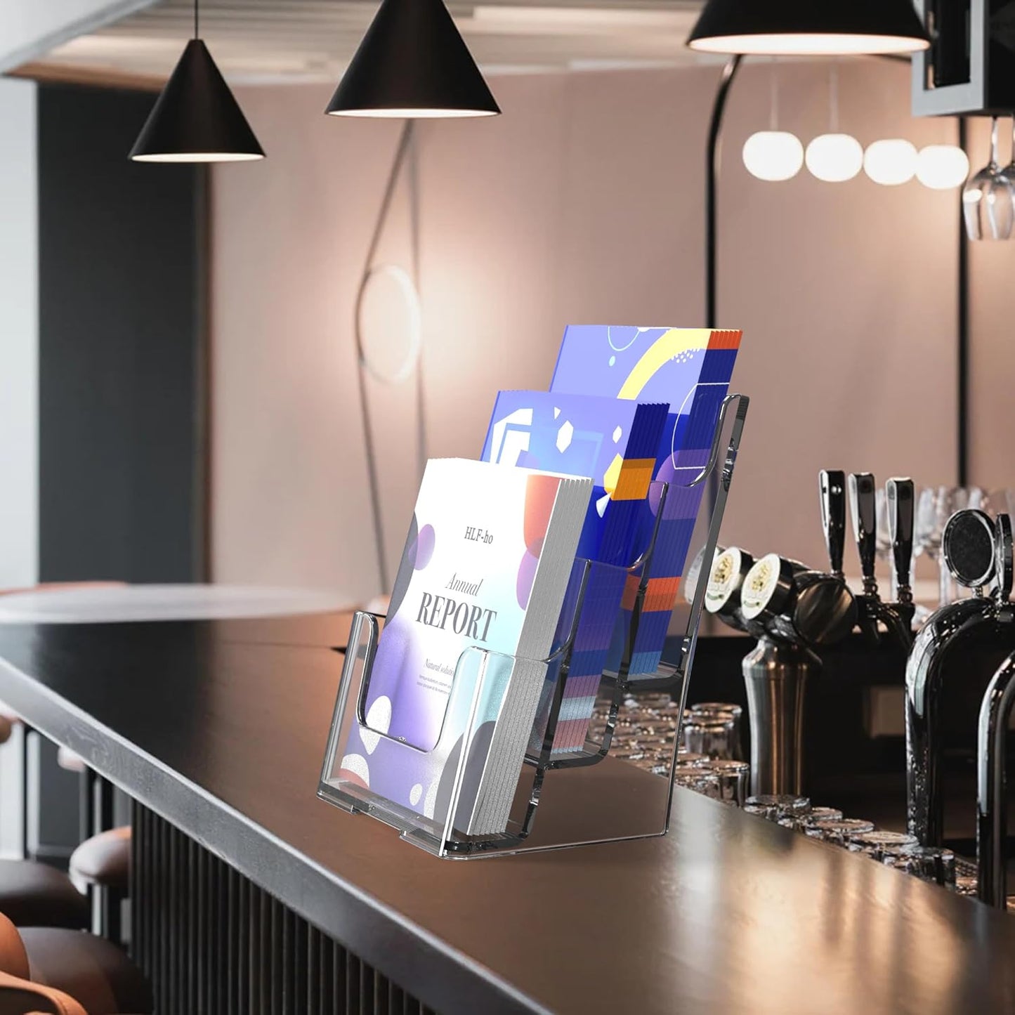 Brochure Holder 6x8 Inch 3 Tier Acrylic Literature Holders Clear Plastic Flyer Display Stand Countertop Use or Wall Mount Pamphlet Holder Organizer for Office, Lobby, Hotel, Trade Show, 1 Pack