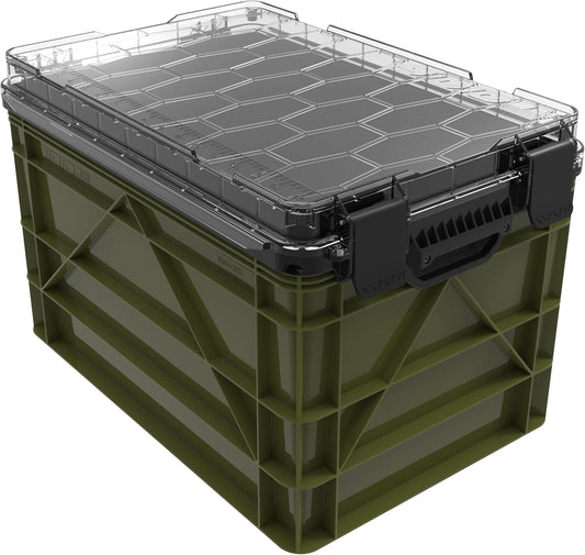 SIDIO Weather Resistant Stackable Storage Bins for Organization - Full-Size Plastic Bin with Dividers for Home Organization, Garage Storage - Heavy Duty Organizer Box (Green)