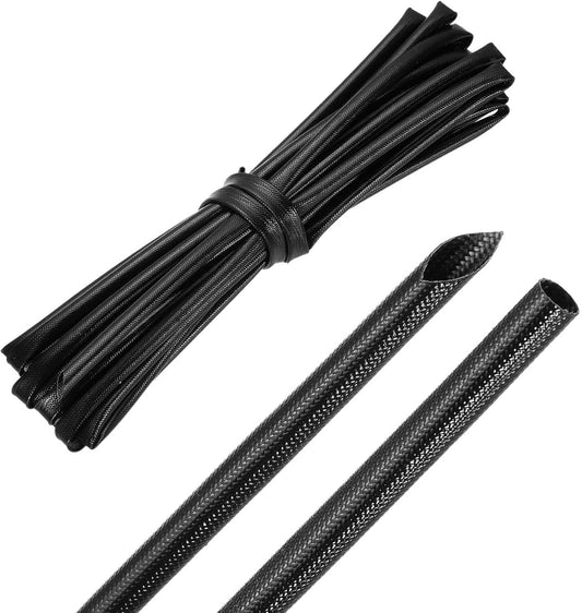 MECCANIXITY 20ft Braided Cable Sleeve, 1/4" ID 200C High Temperature 1500V Fiberglass Wire Insulation Cord Protector Organizer Wires Management for Motor Engine Fuel Line, Black