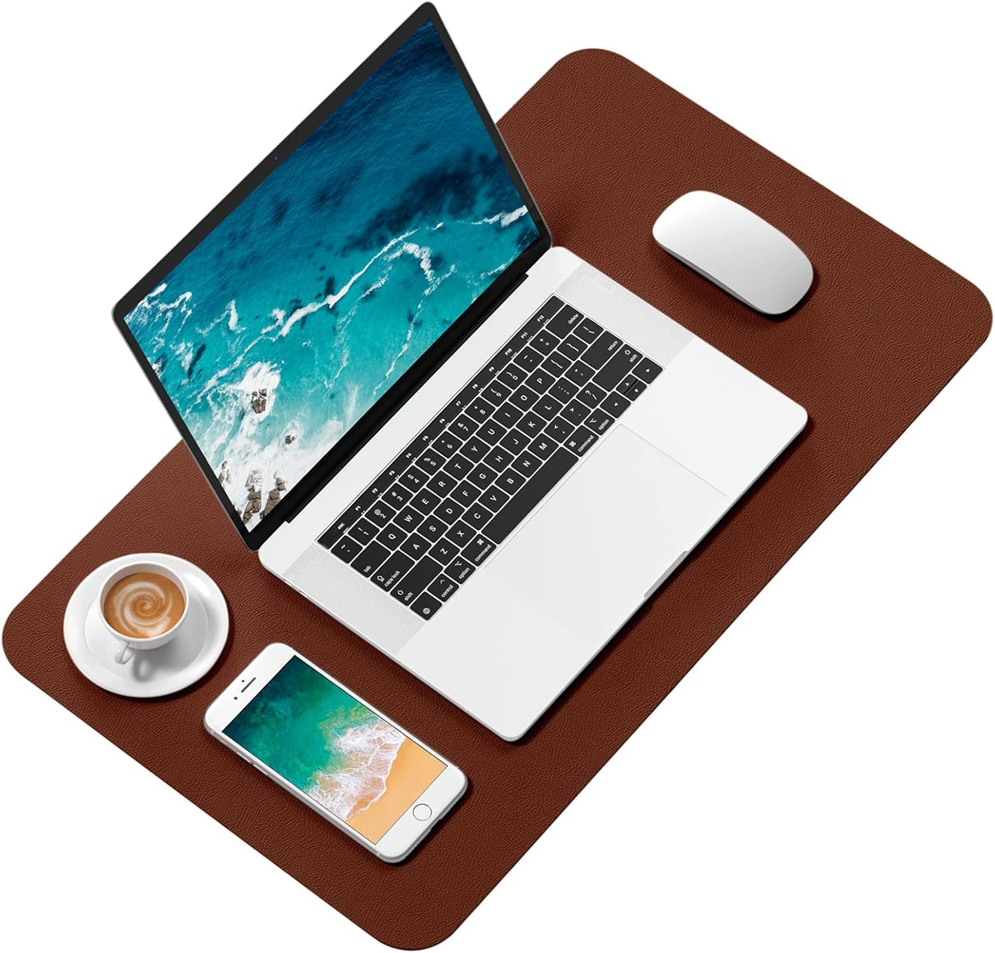 Hsurbtra Desk Pad, 23.6" x 13.8" PU Leather Desk Mat, M Extended Mouse Pad, Waterproof Desktop Blotter Protector, Non-Slip Ultra Thin Small Laptop Keyboard Writing Mat for Office Home, Brown