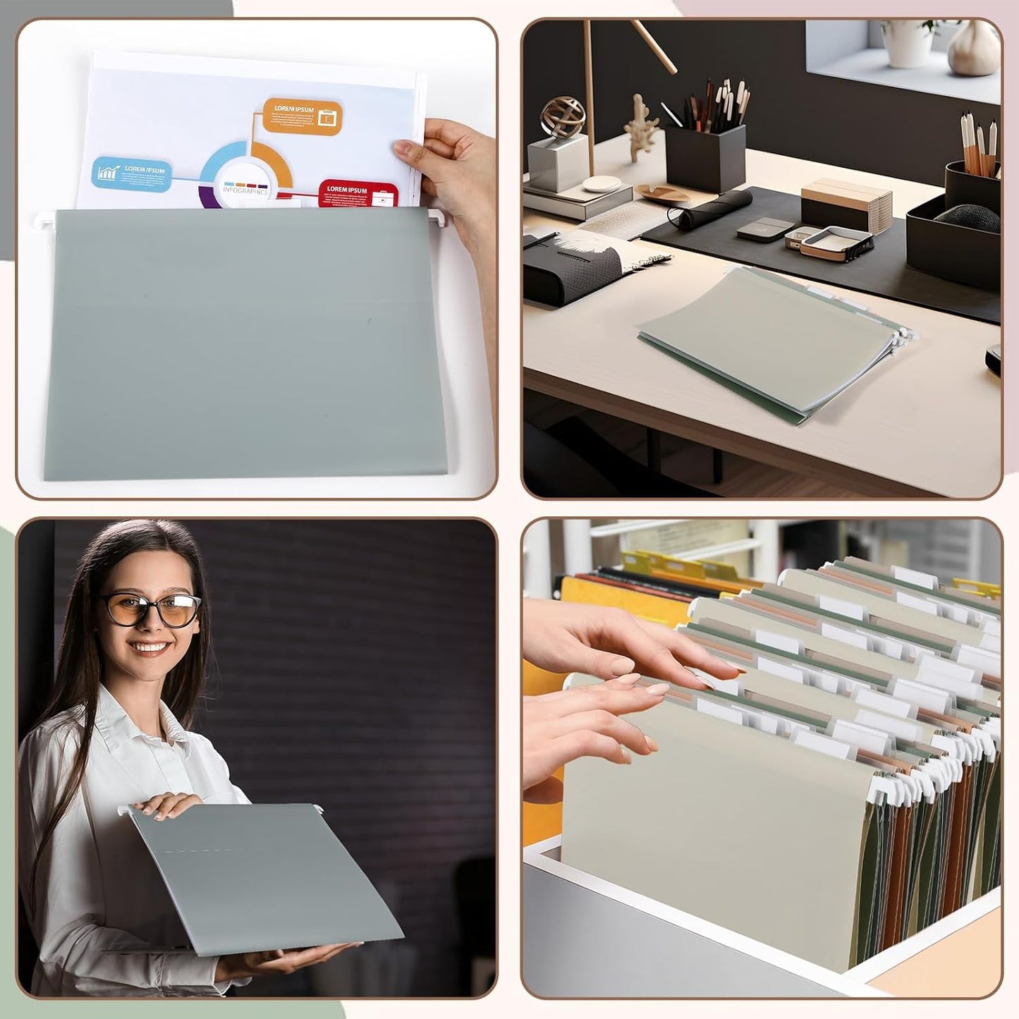 gisgfim 32pack Poly Plastic Letter Size Hanging File Folders Extra Capacity Hanging File Folder with Tabs Filing Cabinet Organizer 0.5inch Expansion for Law Office Files Document(Morandi)