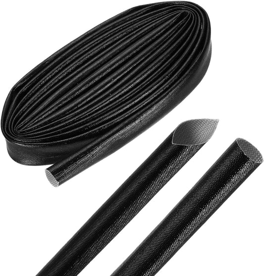 MECCANIXITY 10ft Braided Cable Sleeve, 5/8" ID 200C High Temperature 1500V Fiberglass Wire Insulation Cord Protector Organizer Wires Management for Motor Engine Fuel Line, Black