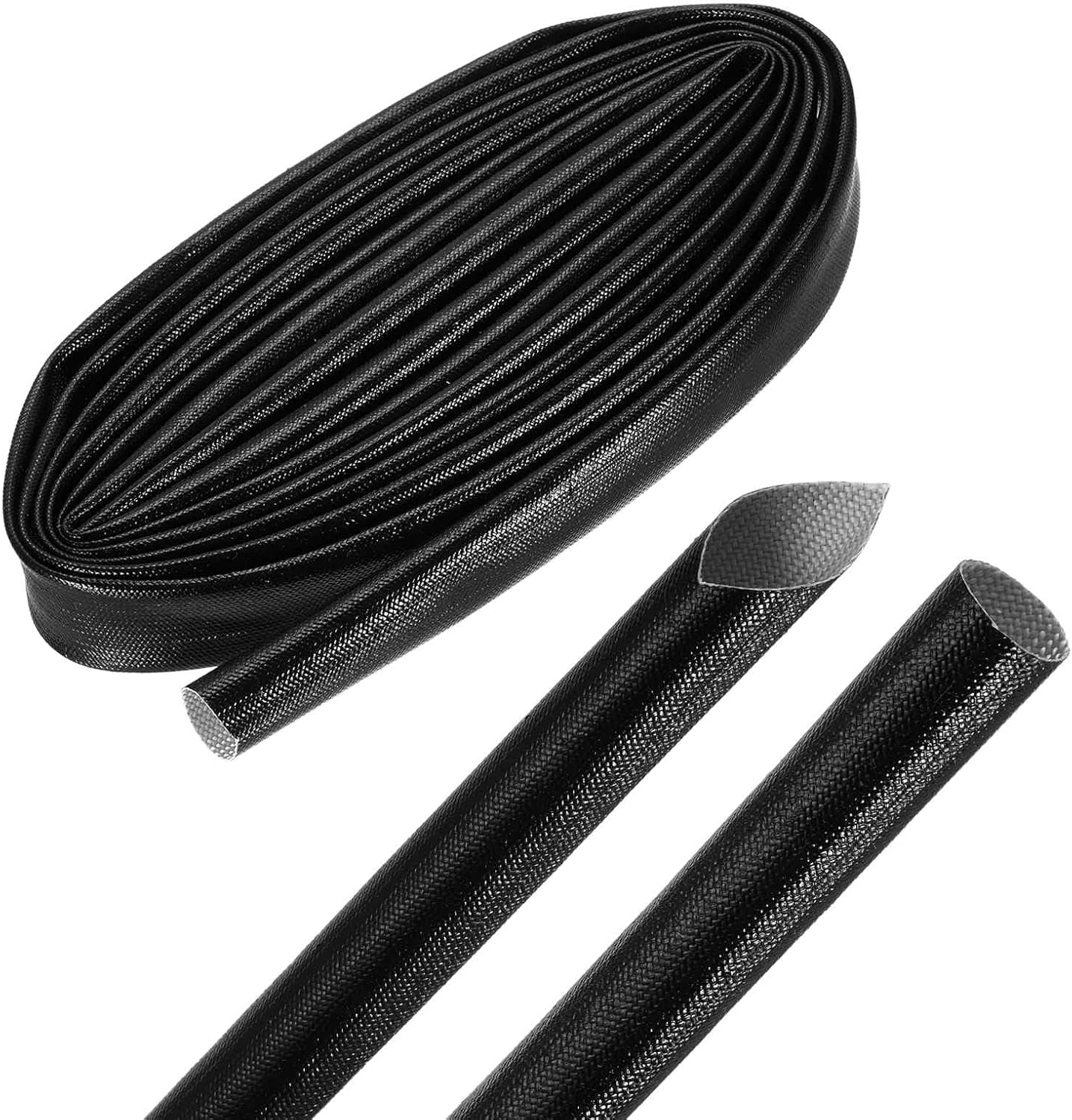 MECCANIXITY 10ft Braided Cable Sleeve, 0.7" ID 200C High Temperature 1500V Fiberglass Wire Insulation Cord Protector Organizer Wires Management for Motor Engine Fuel Line, Black