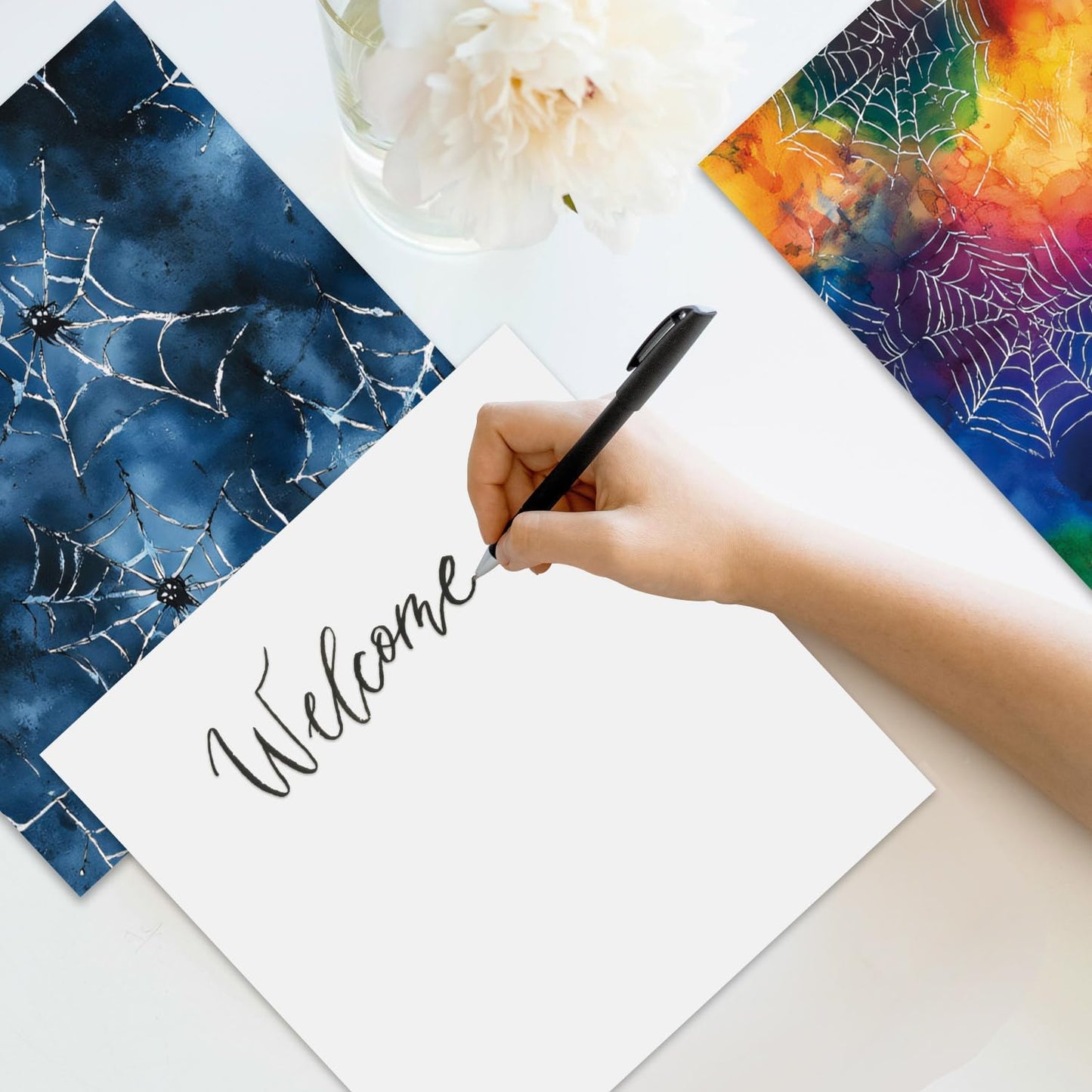 6x6 In Colorful Scrapbook Paper Pad - 24 Sheets Spiderweb Patterns Designed Decorative Decoupage Folded Card Making Material for Journals DIY Crafts Gift Wrapping Planners