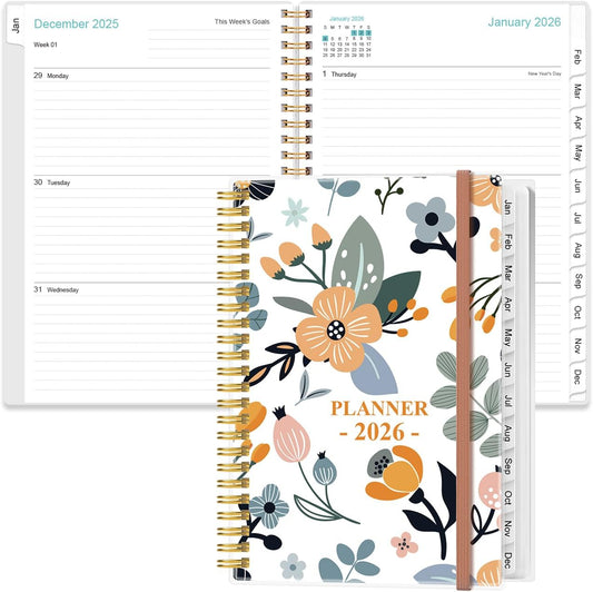 2026 Planner - Planner 2026 from January 2026 to December 2026, Weekly & Monthly Planners Spiral Bound with 12 Monthly Tabs, Inner Pocket, 6.4" x 8.5", Rose