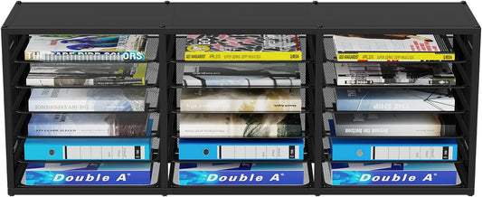 Simple Trending 19 Tier Desk File Organizer, Long Paper Letter Tray Organizer with 18 Mesh Sliding Trays for Office, DIY-able, Black