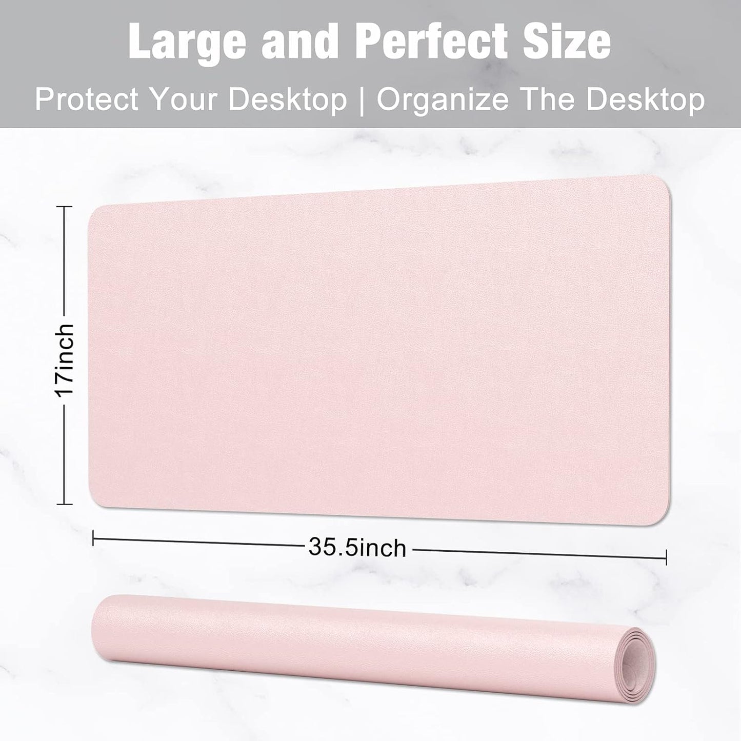 Hsurbtra Desk Pad, 35.5" x 17" PU Leather Desk Mat, XXL Extended Mouse Pad, Waterproof Desktop Blotter Protector, Non-Slip Ultra Thin Large Laptop Keyboard Writing Mat for Office Home, Pink