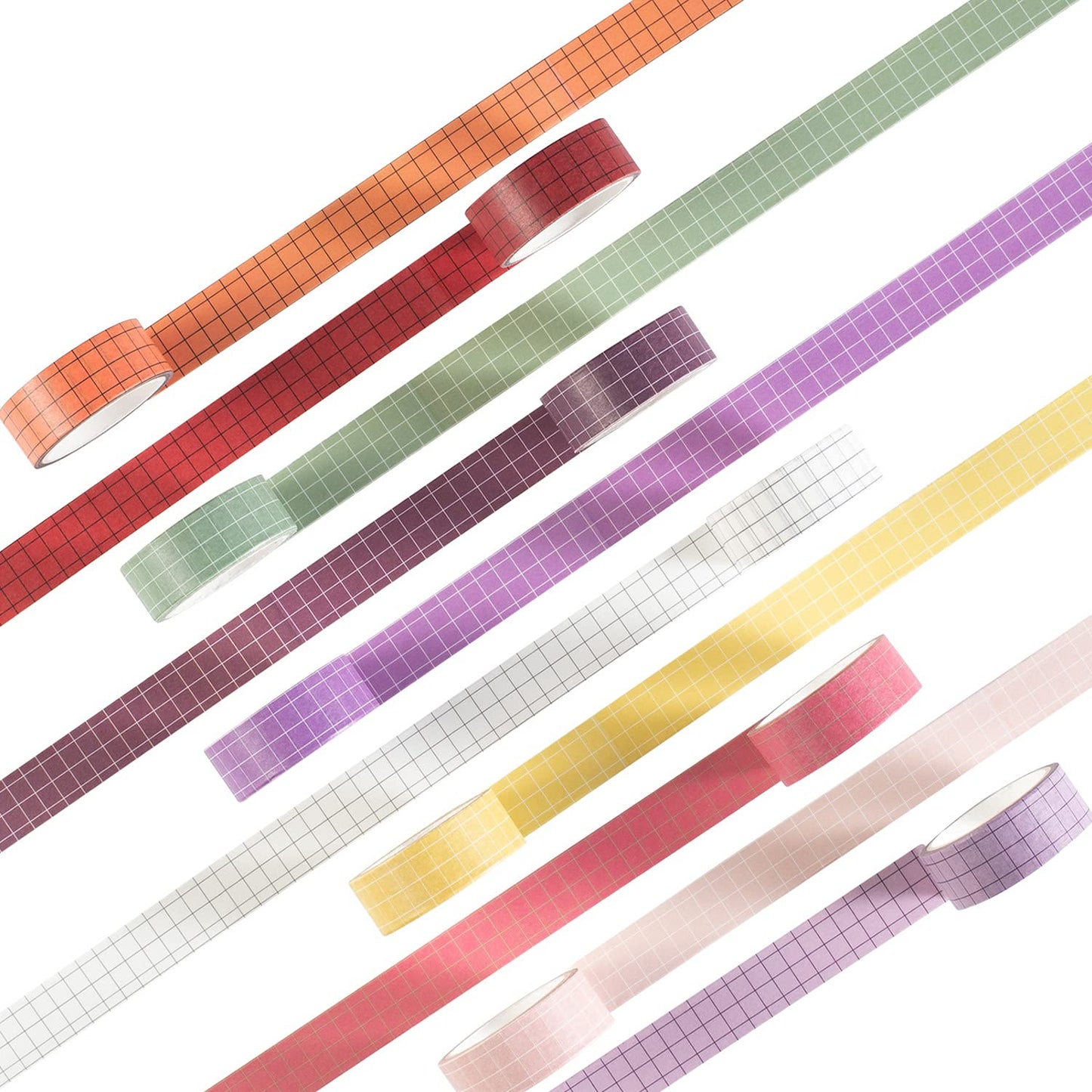 Grid Washi Tape Set 10 Rolls Plaid Decorative Tapes for Journals, Planners, Scrapbooking, Gift Wrapping, DIY Crafts (Tulip)