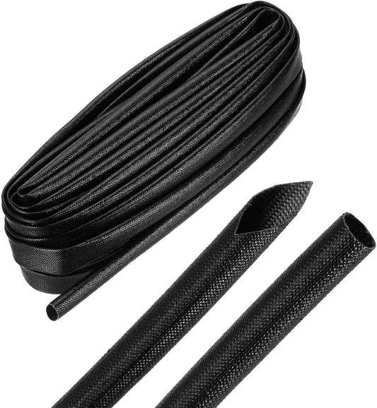 MECCANIXITY 30ft Braided Cable Sleeve, 1/2" ID 200C High Temperature 1500V Fiberglass Wire Insulation Cord Protector Organizer Wires Management for Motor Engine Fuel Line, Black