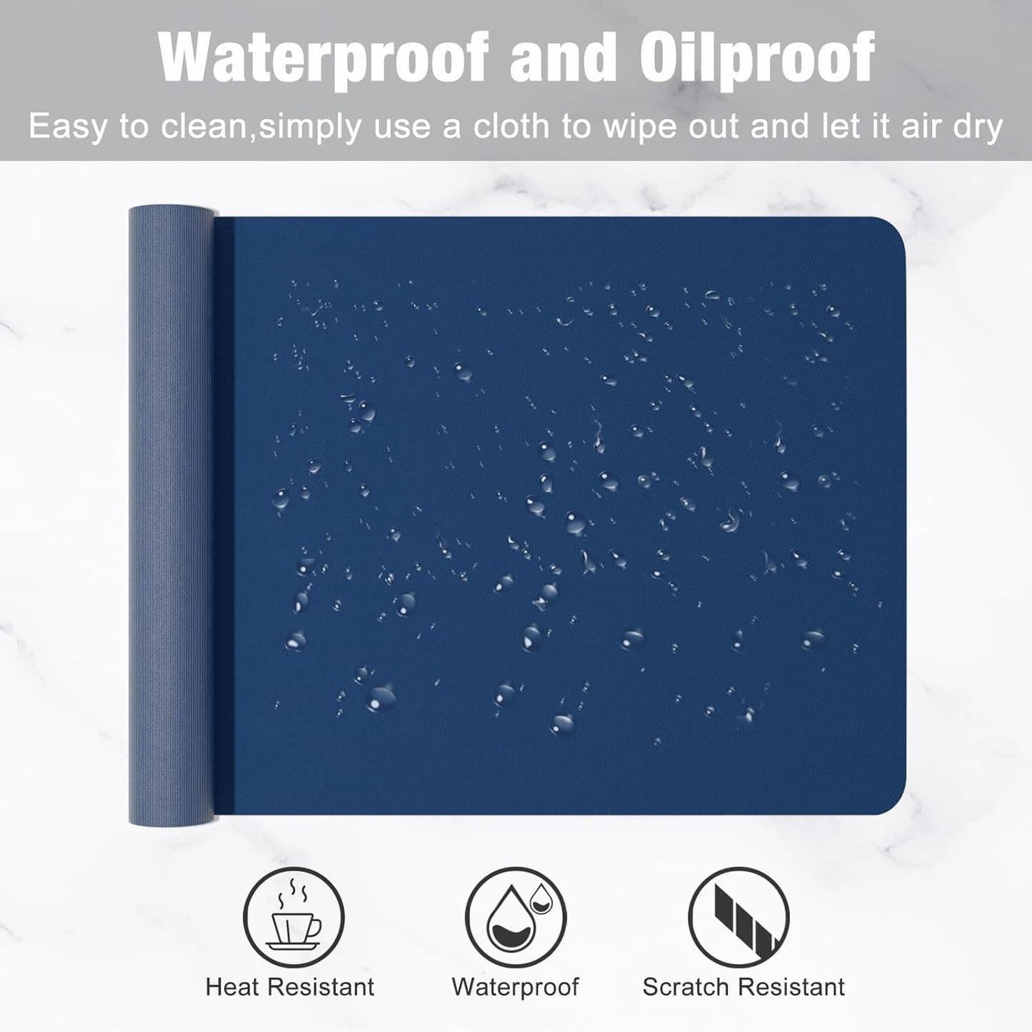 Hsurbtra Desk Pad, 23.6" x 13.8" PU Leather Desk Mat, M Extended Mouse Pad, Waterproof Desktop Blotter Protector, Non-Slip Ultra Thin Small Laptop Keyboard Writing Mat for Office Home, Navy Blue