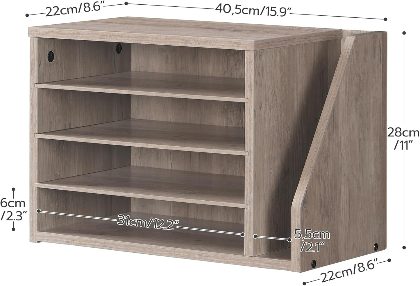 HOOBRO Mail Sorter, Literature Organizer with Adjustable Shelves, Paper Organizer for Office, Home, Wood Countertop Mail Sorter, File Holders, Magazines, Greige BG41WF01N1