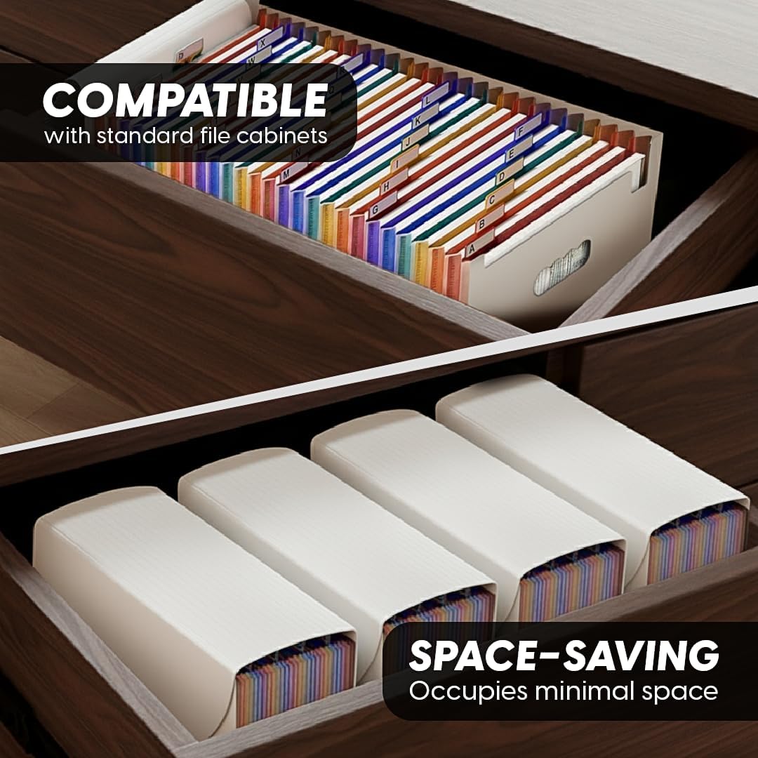 Plastic Accordion File Organizer, 26 Pockets Expandable File Folder Organizer, A4 Letter Size Filing Organizer with Colorful Tabs, Elastic Cord, 60 Paper Clip, Label & Stickers for Office School Home