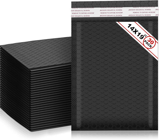 Henoyso 30 Pcs Extra Large Bubble Mailers 14 x 19 Inches Resealable Padded Envelopes Waterproof Shipping Bags Poly Padded Mailers Bulk for Mailing Packaging Small Business(Black)