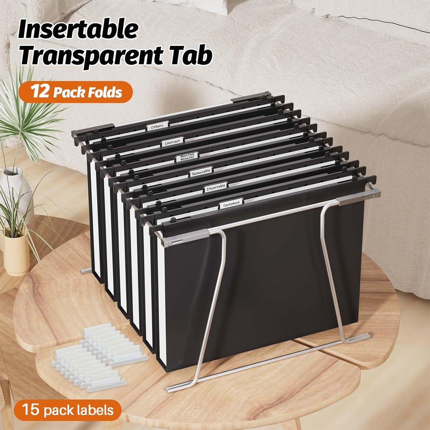 Extra Capacity Plastic Hanging File Folders,12 Pack Reinforced Hang Folder,Heavy Duty 1 Inch Expansion,Filing Cabinet Folders Letter Size for Bulk Files/Medical Charts (No Sealed, Black)