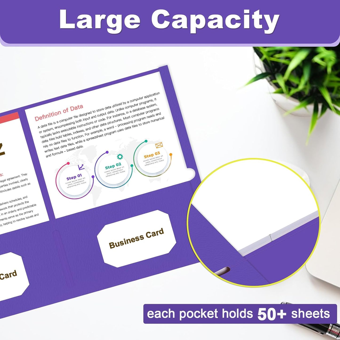 Folders with Pockets, LAYZZ 60 Pack Paper Pocket Folders, 2 Pocket File folders Fits Letter Size Paper, for School Office and Home (Purple)