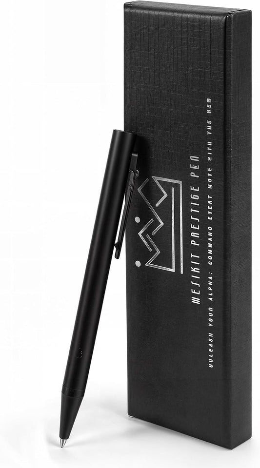 Titanium Bolt Action Pen – Refillable Fine Tip 0.5mm Ballpoint, Matte Black Sandblasted Finish, Durable EDC Writing Pen with Pocket Clip, Gift Box Included