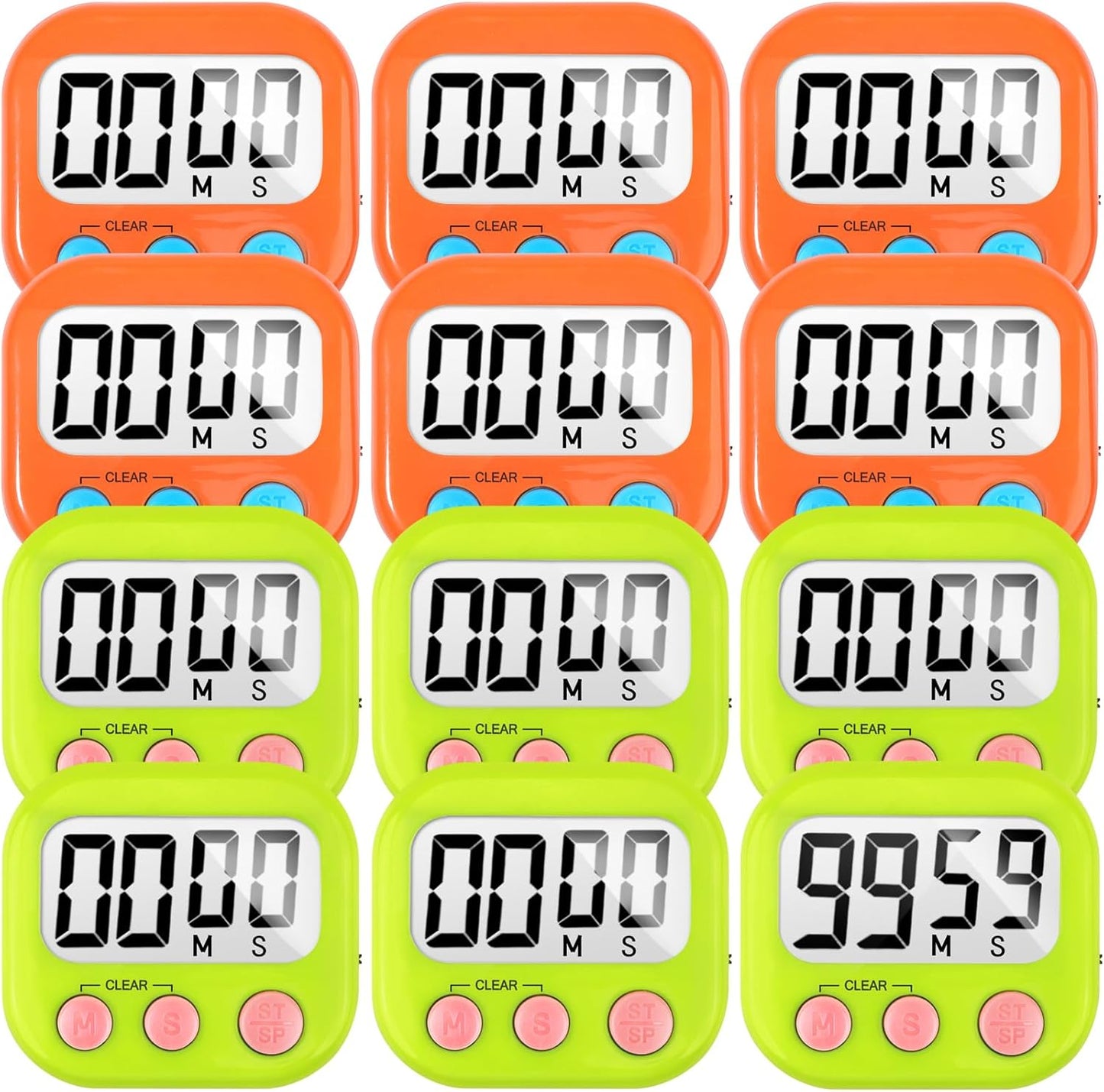 12 Pack Digital Kitchen Timer Small Classroom Timers for Kids Teachers (Orange&Green)