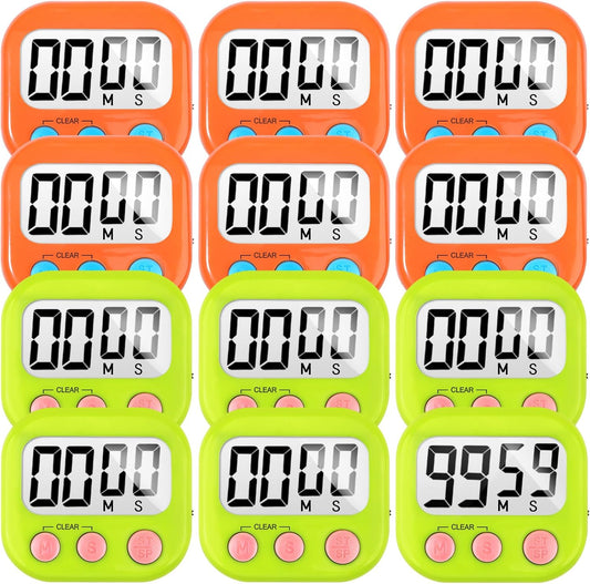 12 Pack Digital Kitchen Timer Small Classroom Timers for Kids Teachers (Orange&Green)