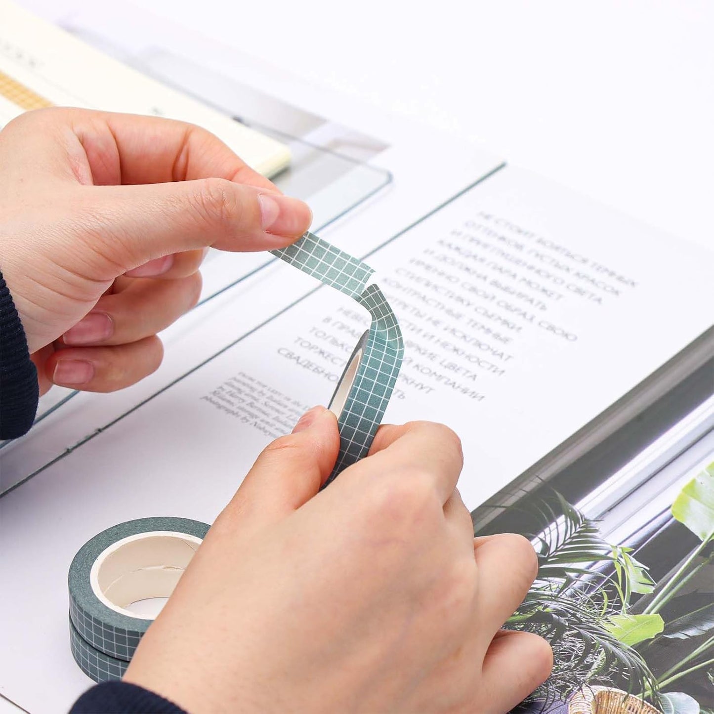 NatSumeBasics 2 Grid Washi Tapes 0.4" x 32ft Adhesive Masking Tapes Decorative DIY Scrapbooking Decor Planners Crafts Supplies Gift Wrapping (Maca Green)