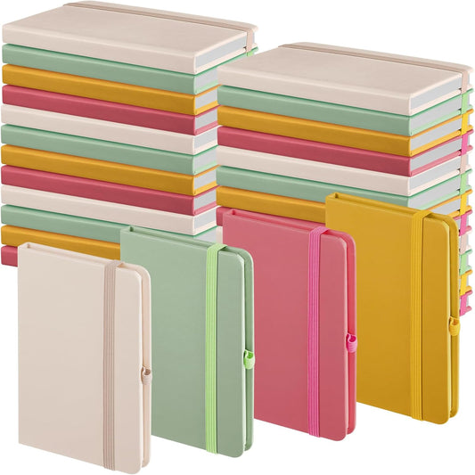 Laumoi Small Notebooks A6 Pocket Journals 3.5 x 5.5 Inch Small Leather Notebook Mini Ruled Lined Journal with Elastic Band Pen Holder Page Marker Ribbons(Morandi Colors,12 Pieces)