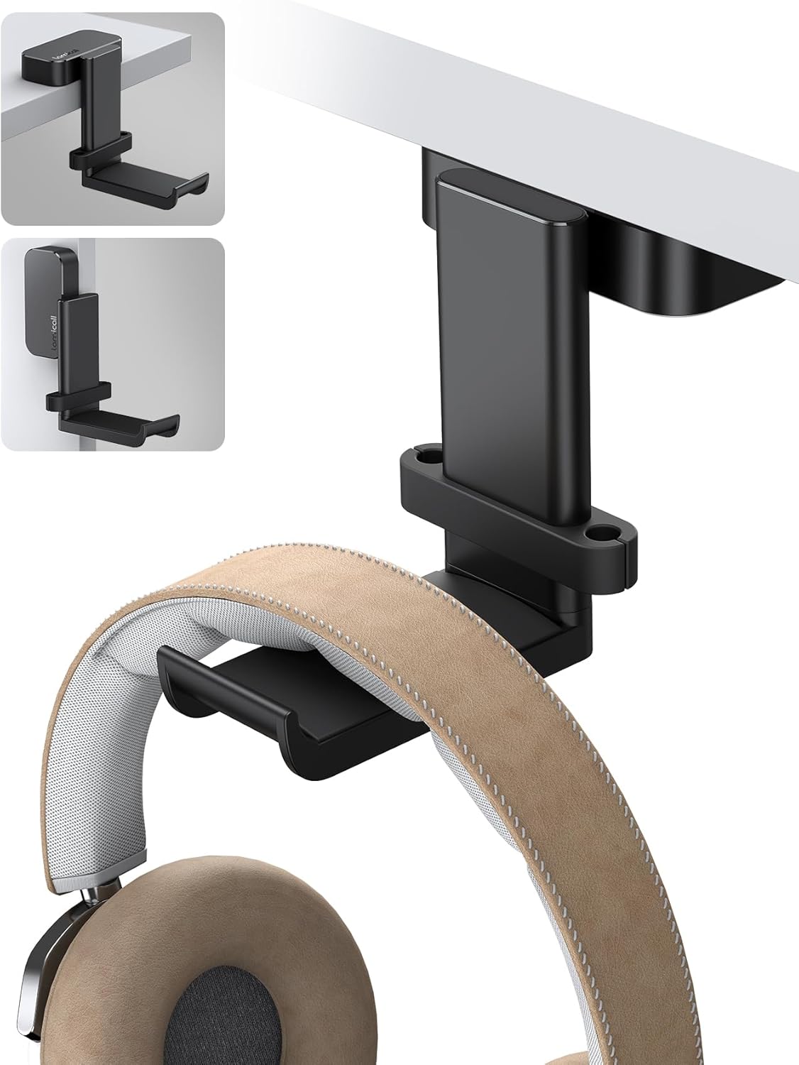 Lamicall Headphone Stand, Headset Hanger - 360 Degree Rotation Earphone Hook Holder Mount, Table Headphone Stand with Cable Organizer, Gaming Headset Clamp for HyperX, Razer, Sony, Sennheiser - Black