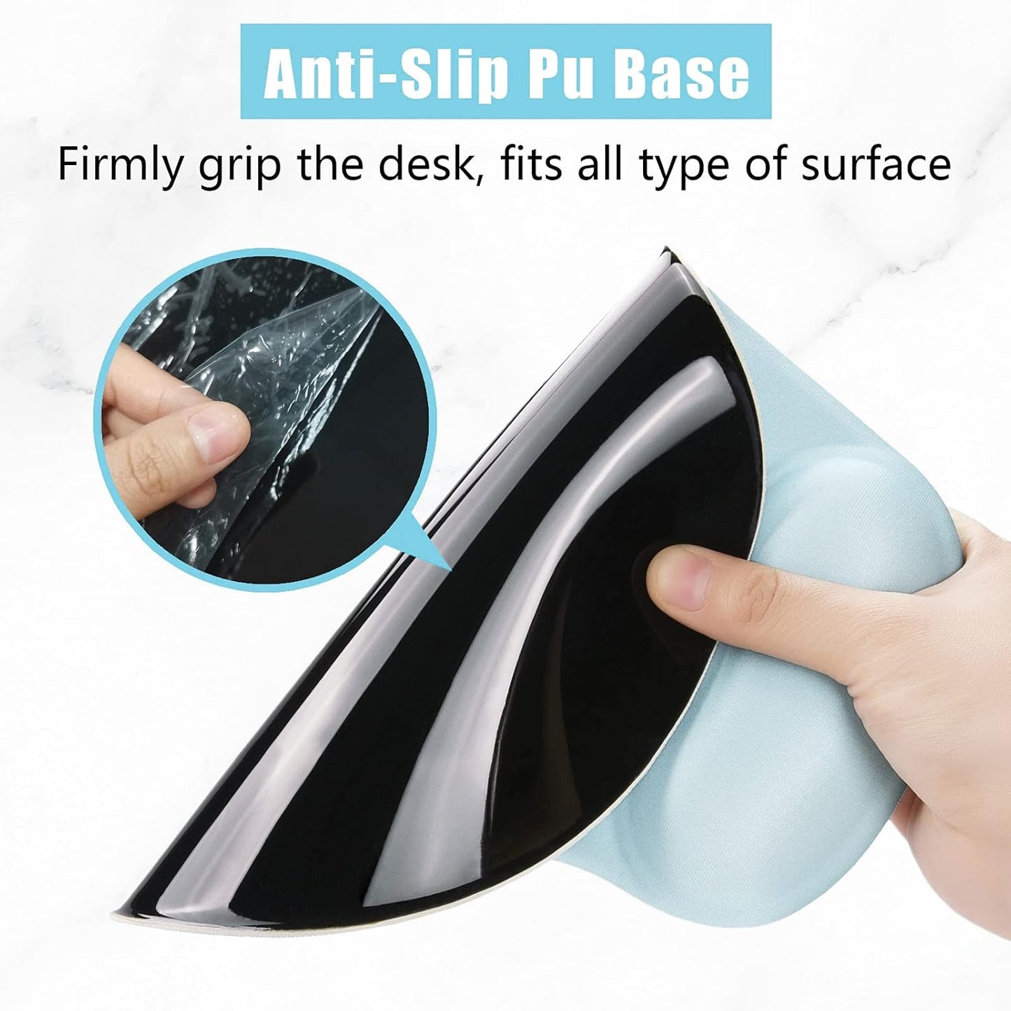 Hsurbtra Ergonomic Mouse Pad with Wrist Rest Support, Gel Mouse Pads with Non-Slip PU Base, Pain Relief Memory Foam Computer Mat, Cute Office Supplies Desk Decro Accessories, Sky Blue