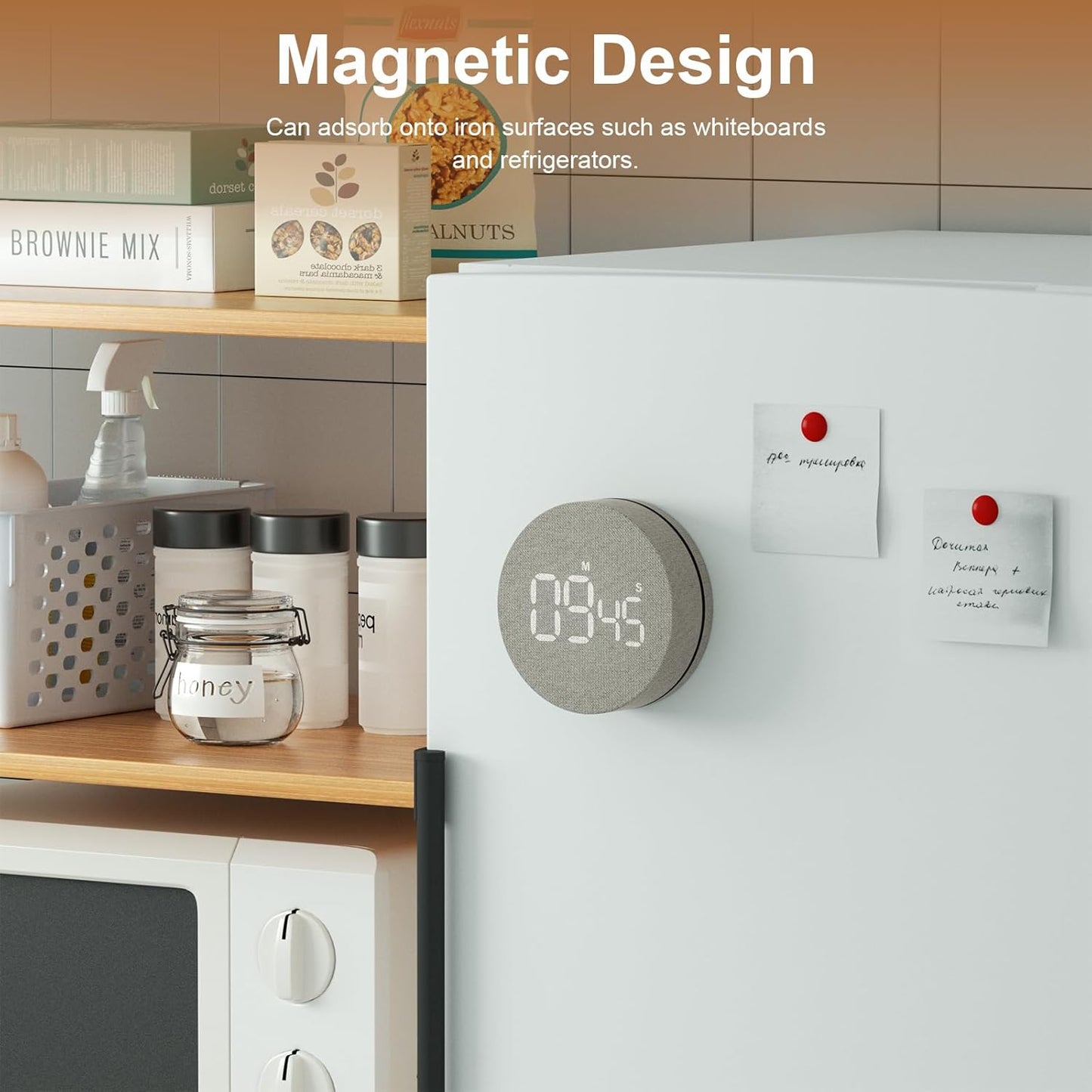 AVINIA Desk Timer for Productivity Magnetic Digital Kitchen Timer Rechargeable Fabric Mesh Cover 99 Mins Countdown/Count Up Stylish Efficana Konah Home Timmer for Cooking (Fabric Gray)