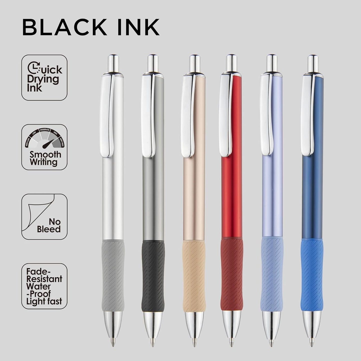 &And Per Se Metal Gel Pens, 6 Pcs 0.7mm Black Ink Pens, Medium Point Smooth Writing Pens, with 2 Extra Refills (Gunmetal Metal Barrel-Set)