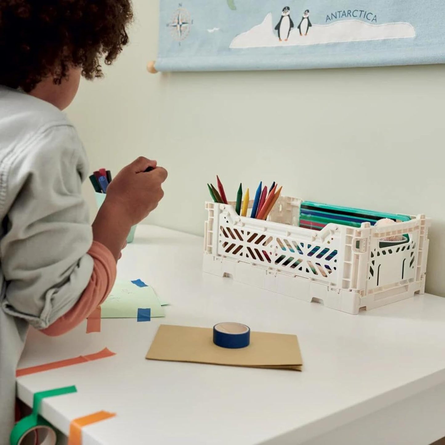 Collapsible Storage Box, Foldable Crate Organizer Bin with Handle, Stackable Crates for Home Organization (Navy-Blue-Cream, 4L -3-Pack)