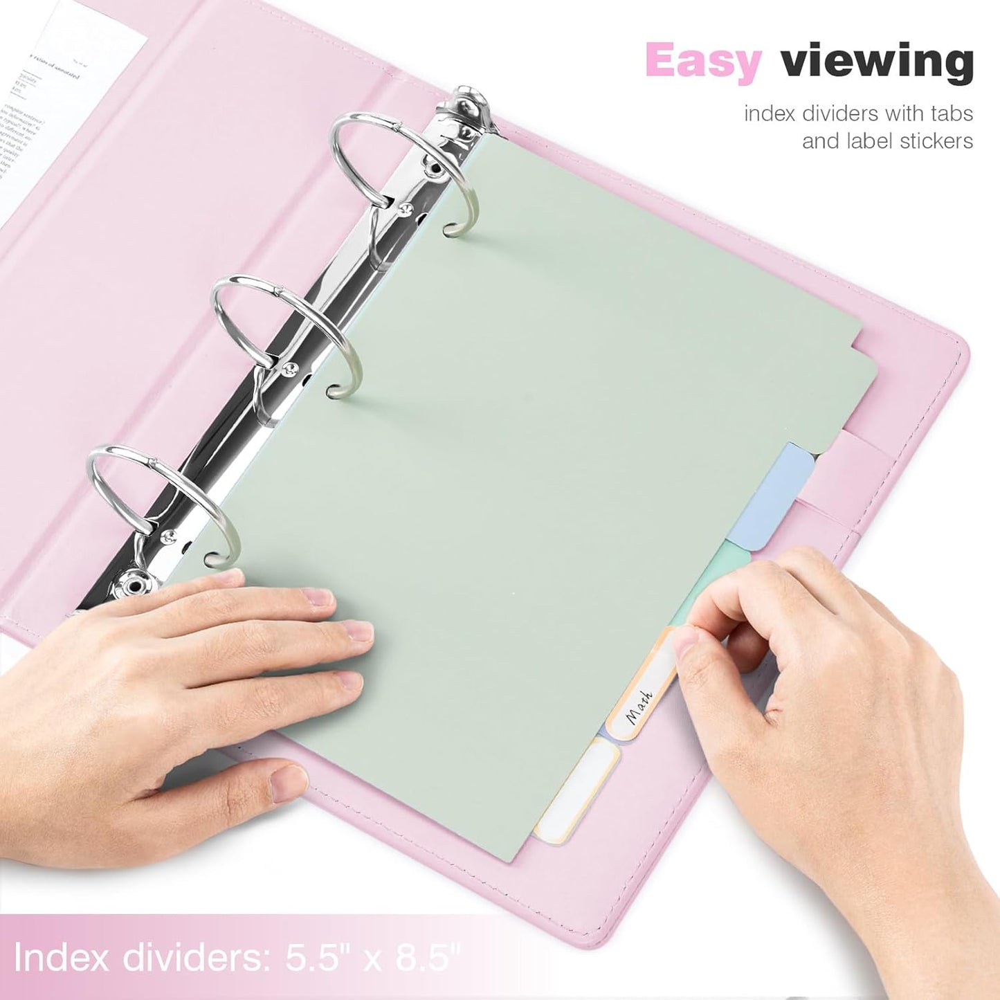 Ospelelf Mini 3 Ring Binder 5.5" x 8.5", 2 Inch Clipboard Binder with Dividers, Professional Leather Binders Organizer for Office, School, Pink