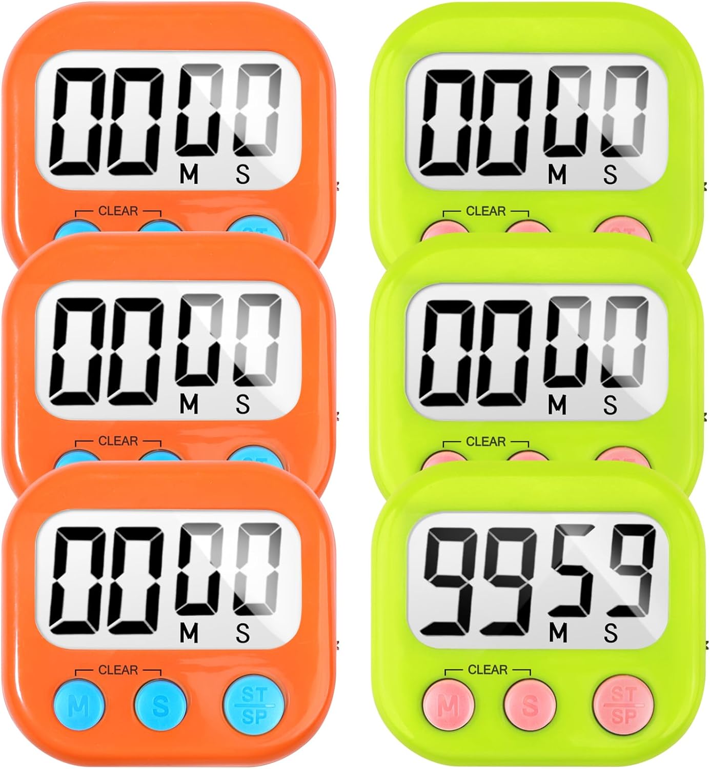 6 Pack Digital Kitchen Timer Small Classroom Timers for Kids Teachers (Orange&Green)