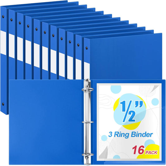 Henoyso 16 Pcs 3 Ring Binder 1/2'' Round Fits Letter Size 8. 5'' x 11'' Paper Plastic Flexible Binder Holds 100 Sheets with 1 Pockets Versatile Organizer for Office Home School (Blue)
