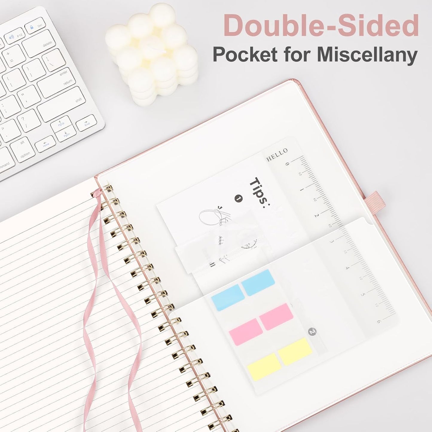 AHGXG Lined Spiral Journal Notebook, B5 Large Notebooks for Women Men, 140 Pages Hardcover Leather Notebook College Ruled, 100 GSM Paper, Notebooks for Work School Note Taking, 7.6" x 10", Rose Gold