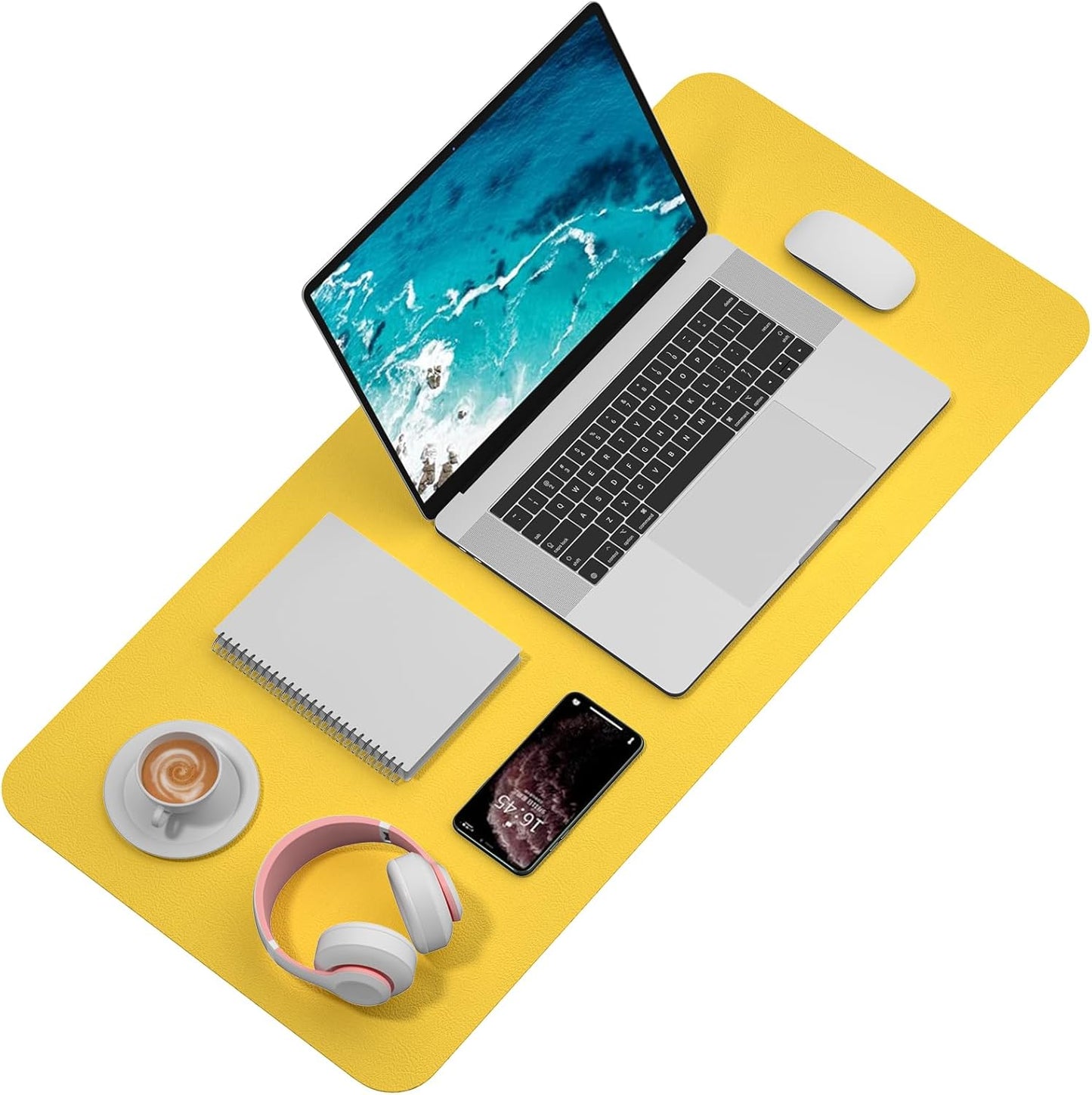 Hsurbtra Desk Pad, 35.5" x 17" PU Leather Desk Mat, XXL Extended Mouse Pad, Waterproof Desktop Blotter Protector, Non-Slip Ultra Thin Large Laptop Keyboard Writing Mat for Office Home, Yellow
