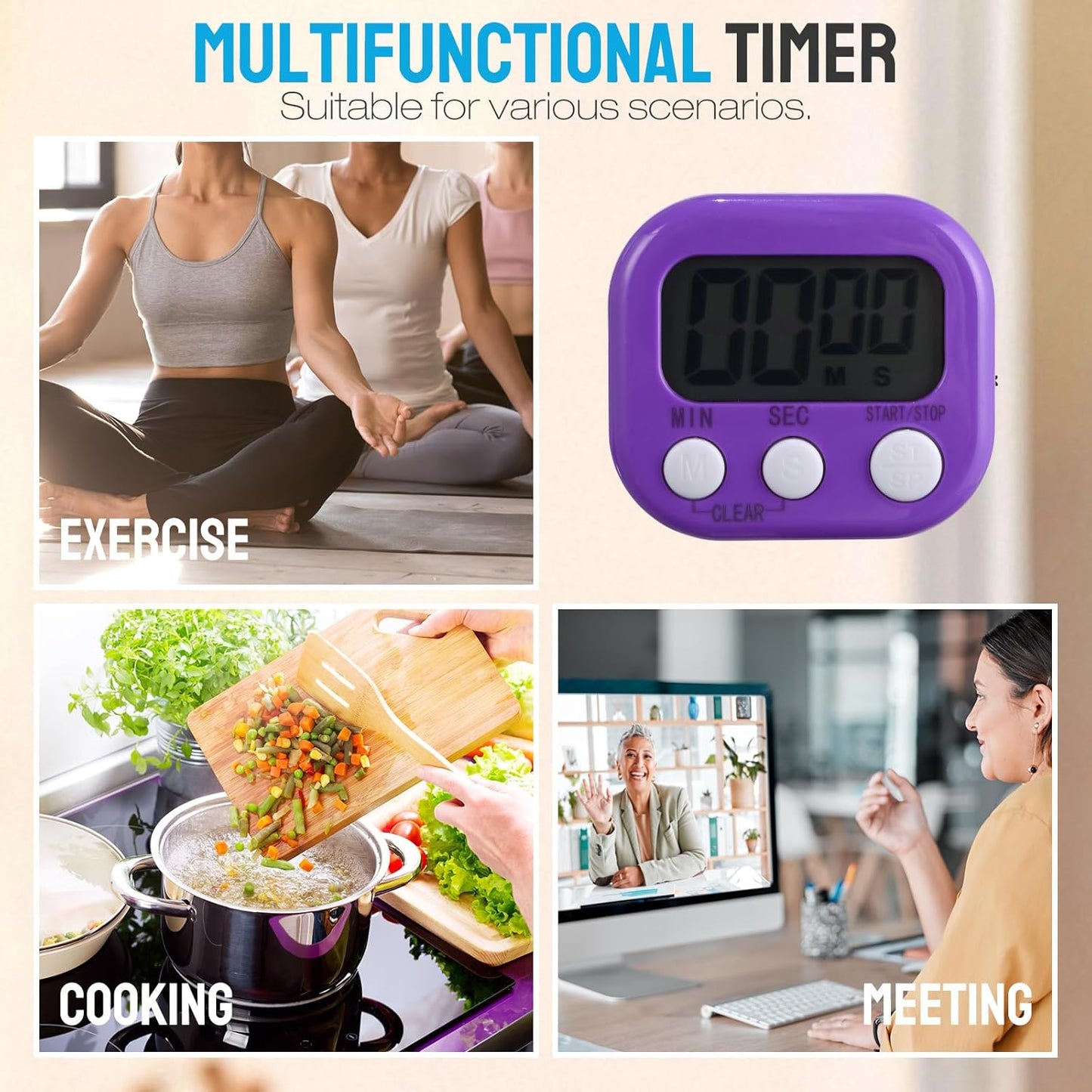 Weewooday 24 Pcs Digital Kitchen Timer Magnetic Timer Bulk On/Off Switch Minute Second Count up Countdown Loud Alarm for Exercise Cook Baking (Novel Color)