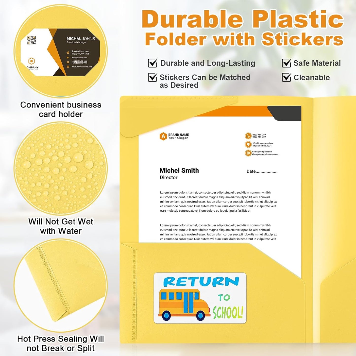 Henoyso 24 Set Parent Teacher Communication Folder with Clear Front Pocket Take Home Heavy Duty 2 Pocket Homework Folder for Student with School and Home Stickers, 12 x 9.45 Inch(Yellow)