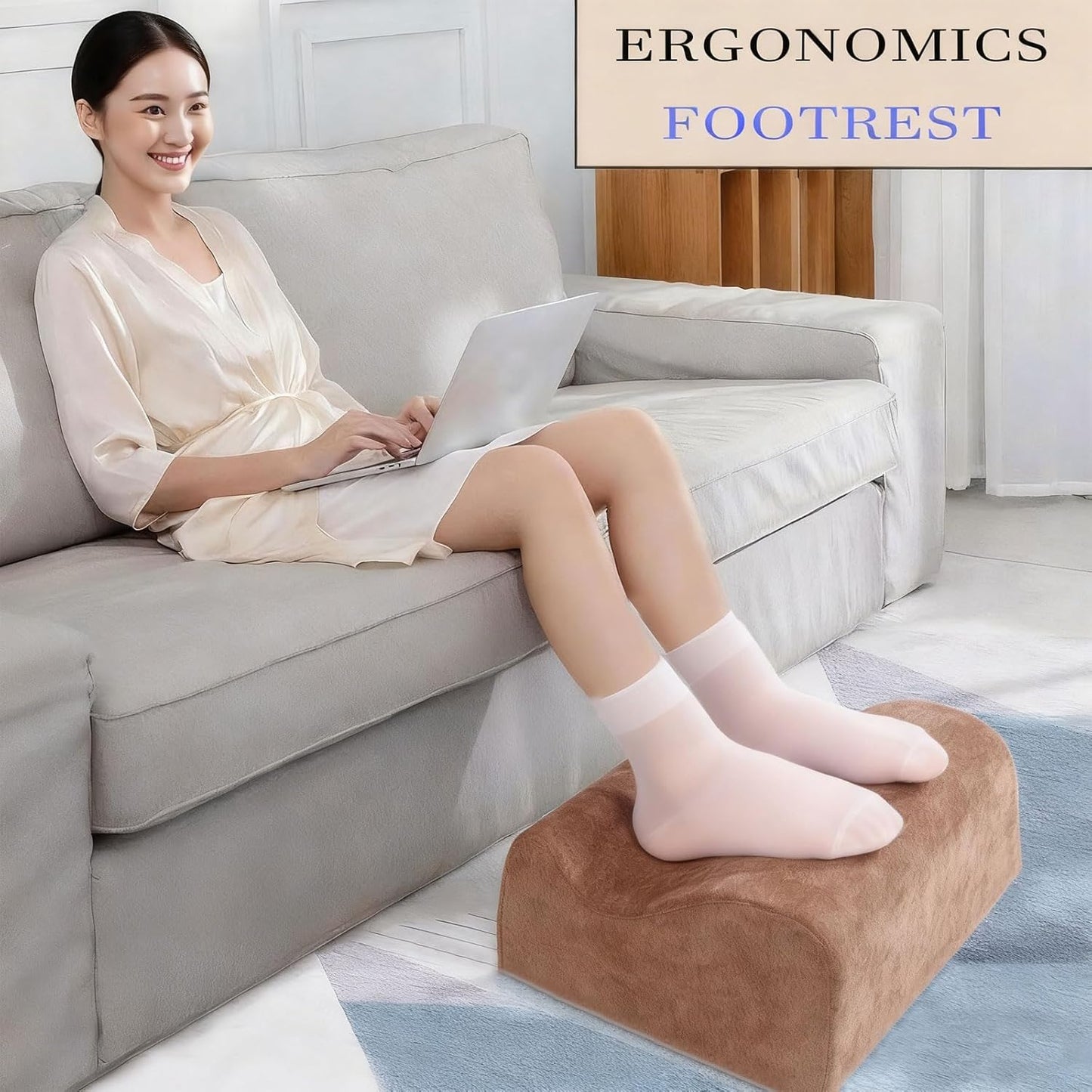 Foot Rest for Under Desk at Work, Ergonomic Under Desk Footrest with Washable Cover, Memory Foam Foot Stool for Office Chair & Gaming Chair, Back & Hip Pain Relief, Brown