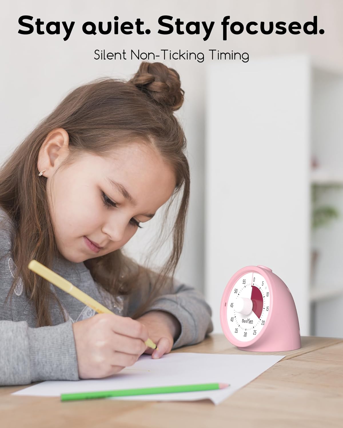 Visual Timer for Kids with Pause Button, 60-Minute Countdown Timer with Silent Operation, Desk Pomodoro Timer Kid Time Management Tools for Classroom, Office and Kitchen, Pink