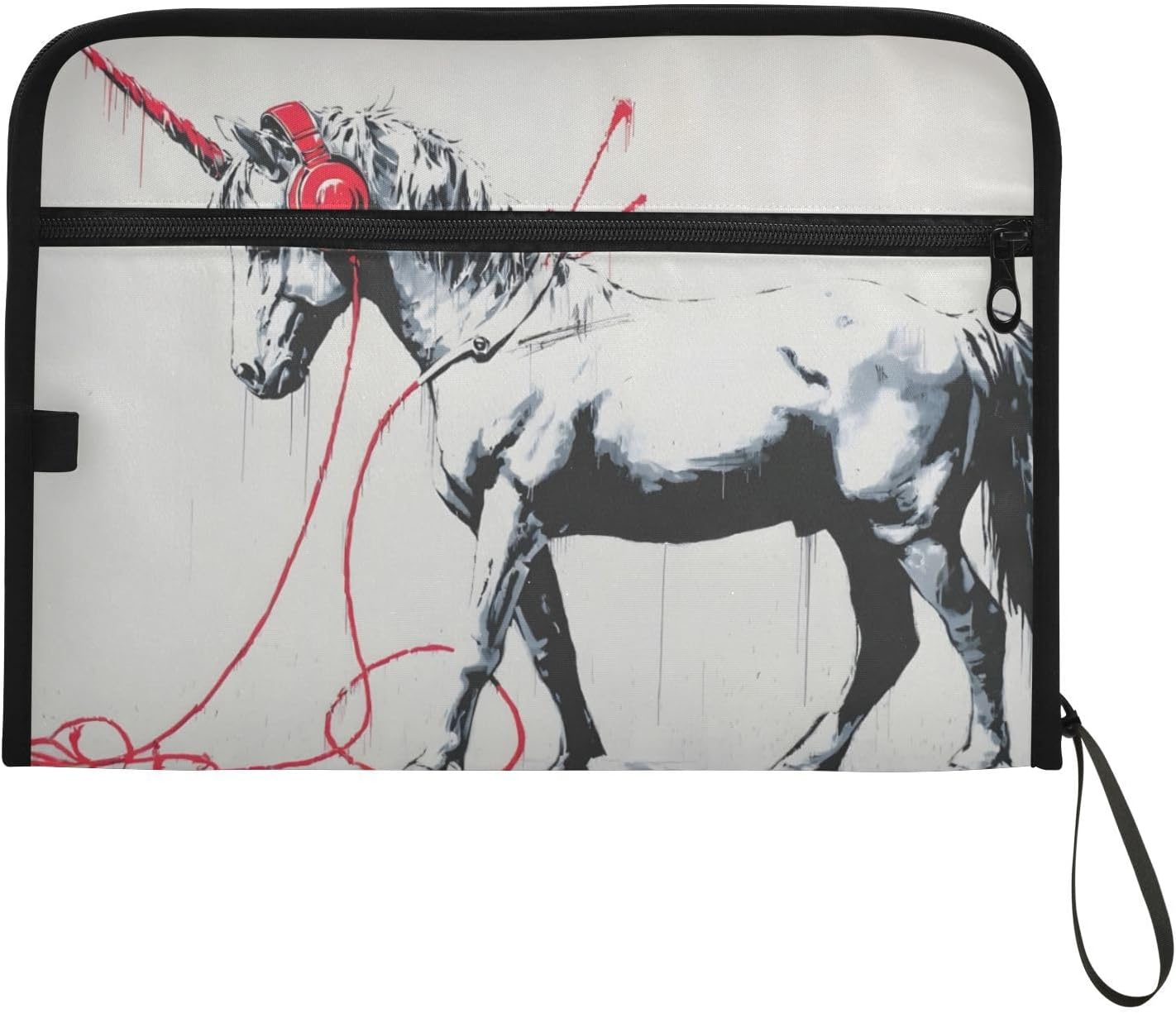 Horse Headphone Expandable Filing Folder, Funny & Cute Design with Sticky Labels, 13-Pocket A4 Letter Size Document Organizer for Office, Boys