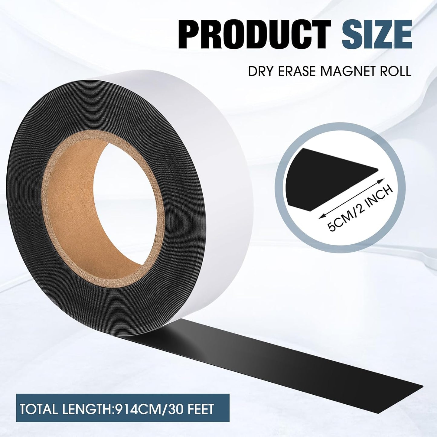 Amylove 2" x 30ft Magnetic Tape Strip Roll, Dry Erase Label, Writable Magnets Sticky Labels, Flexible Magnet Dry Erase Tape Strips for Whiteboards, Refrigerator, Crafts, DIY Storage