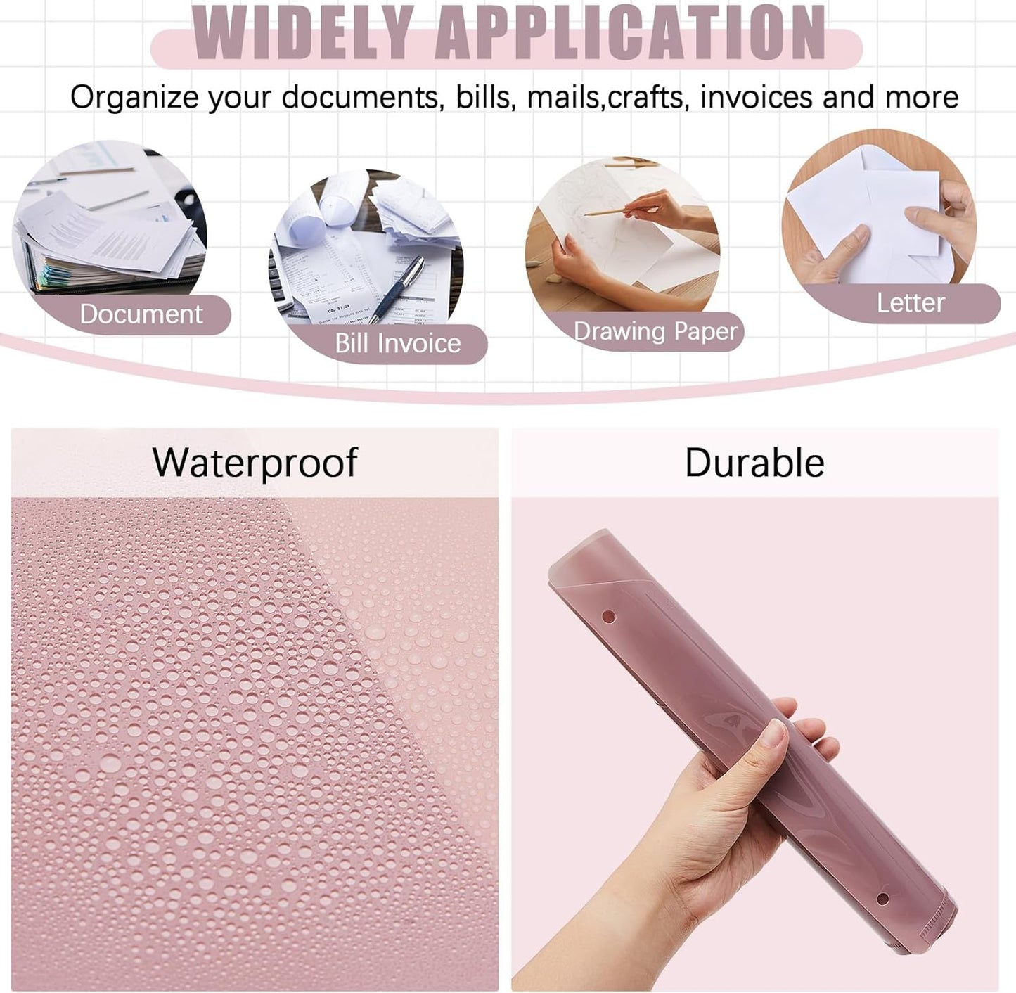 Maitys 50 Pack Binder Pockets 3 Hole Punch Clear Plastic Document Folders Binder Organizer Store Letter Size 8.5x11 Inch Paper Folders with Pockets Slash File Jacket for Office (Morandi Color)