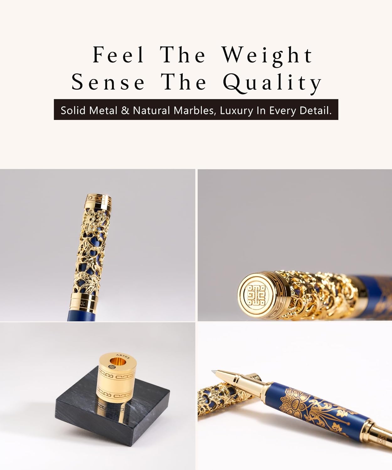 ARTEX Executive Rollerball Pen Sets With Stand-Museum Collections-Crafting Timeless Beauty-Luxury Pen Gift & Office Desk Decor, German SCHMIDT refill, Solid Metal & Marble Texture
