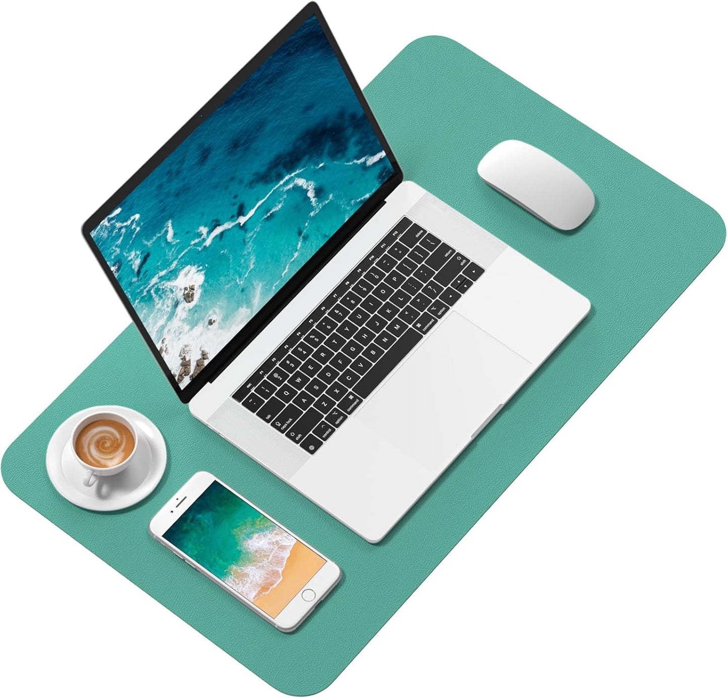 Hsurbtra Desk Pad, 23.6" x 13.8" PU Leather Desk Mat, M Extended Mouse Pad, Waterproof Desktop Blotter Protector, Non-Slip Ultra Thin Small Laptop Keyboard Writing Mat for Office Home, Fruit Green