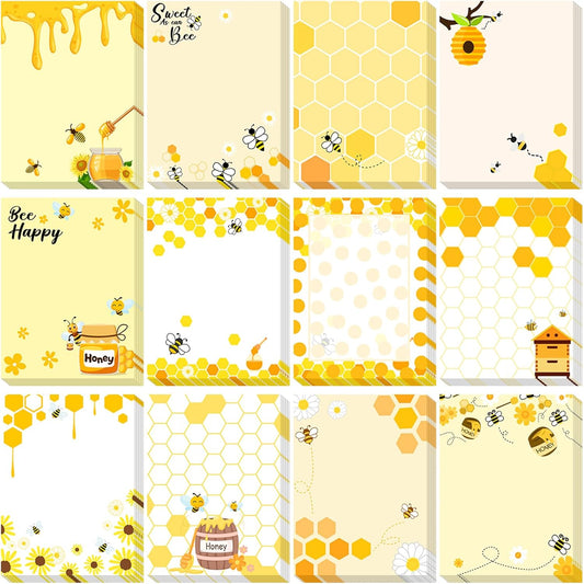 12 Pieces Bee Sticky Notes Bee Notepads Gifts 3x4 Inch Adhesive Honey Memo Notes for Women to Do List for Memo Reminder List for Office Home Supplies Teachers Gift