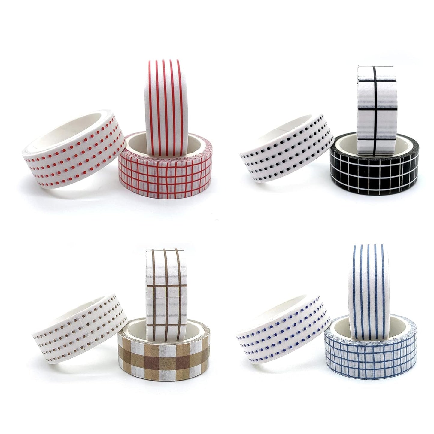 Basic Washi Tape Set 12 Rolls Dot & Grid Decorative Tapes for Journals, Planners, Scrapbooking, Gift Wrapping, DIY Crafts