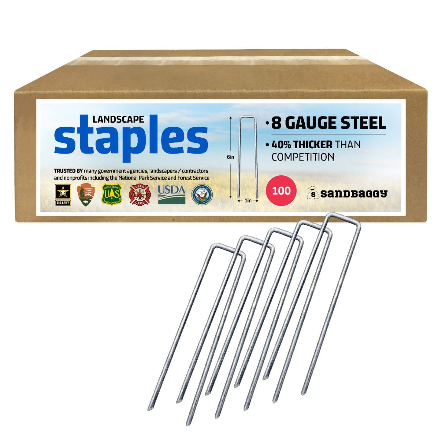 Sandbaggy 6 inch Landscape Sod Staples (8 Gauge Steel) | Great for Hard & Rocky Soil | 40% Thicker Than Standard 11 Gauge | Trusted by Farmers & Contractors Across USA (4000 Staples)