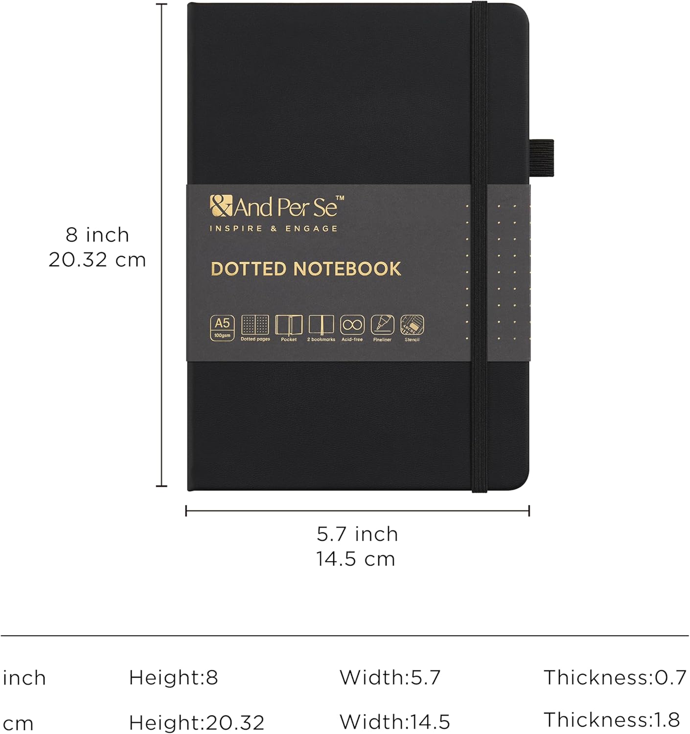 &And Per Se Dotted Journal Notebook Set (3 Packs), A5 Hardcover Dotted Notebook, 176 Numbered Pages Bullet Journaling Kit, 2 Stencil Sheets and 1 Fineliner Pen Included - 5.7'' x 8'' (Black)