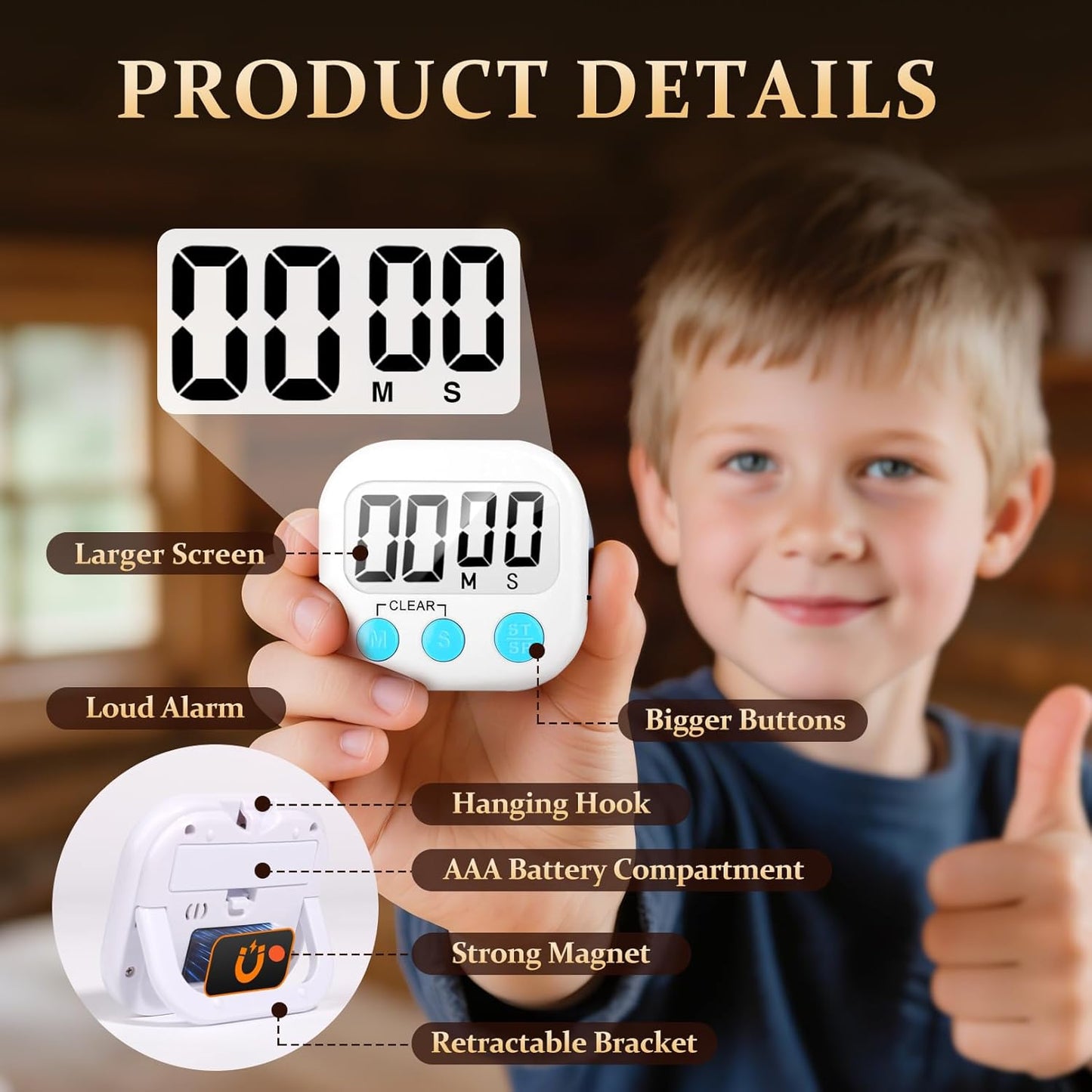 12 Pack Digital Kitchen Timer Small Classroom Timers for Kids Teachers (Blue&White)