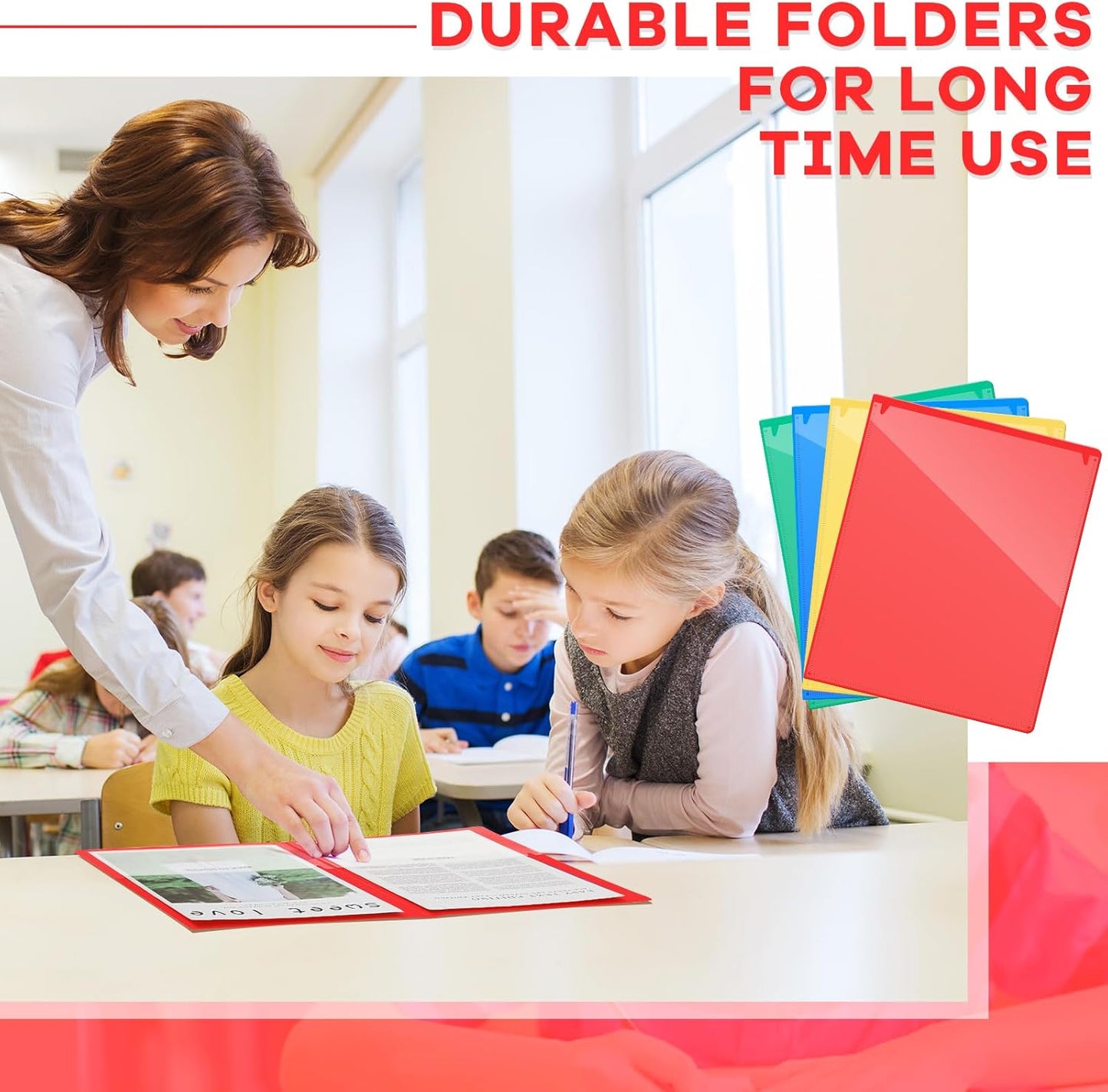 Henoyso 24 Pcs Folders with Pocket School to Home Folder Heavy Duty 2 Pocket Homework Folders with Clear Front Pockets for School Students Parent Teacher Communication (Red,Yellow,Blue,Green)