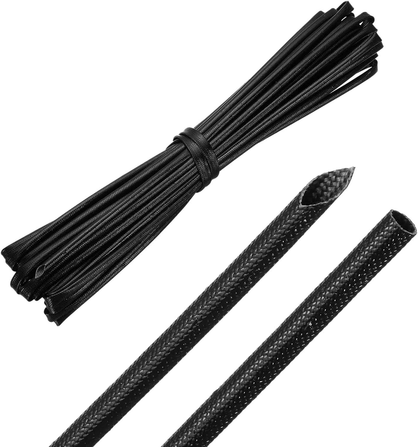 MECCANIXITY 30ft Braided Cable Sleeve, 1/8" ID 200C High Temperature 1500V Fiberglass Wire Insulation Cord Protector Organizer Wires Management for Motor Engine Fuel Line, Black
